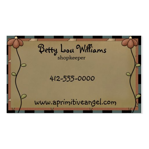 Whimsy Primitive Angel Country Business Card (back side)