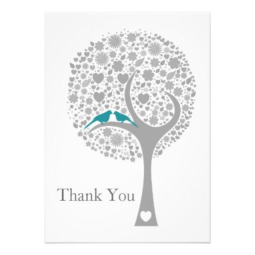 whimsy tree blue lovebirds mod wedding Thank You Personalized Announcement
