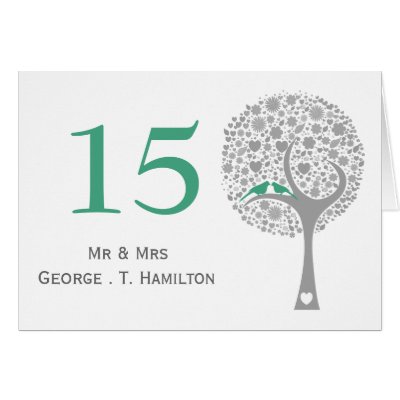 whimsy tree mint lovebirds mod table numbers cards