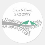 whimsy tree mint lovebirds wedding favor stickers stickers