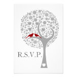 whimsy tree red lovebirds wedding rsvp 3.5 x 5 invitations