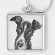 Whippet Black with White Blaze Keychains