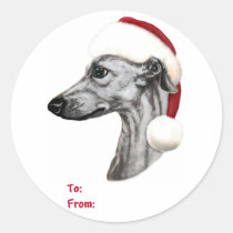 Whippet Christmas Black Santa Gift Tags stickers