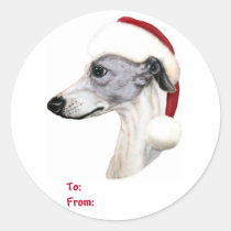 Whippet Christmas Blue & White Santa Gift Tags stickers