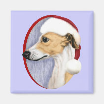 Whippet Christmas Tan & White Santa magnets