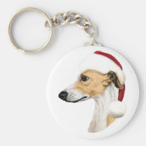 Whippet Christmas Tan & White Santa keychains