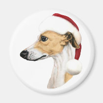 Whippet Christmas Tan & White Santa magnets