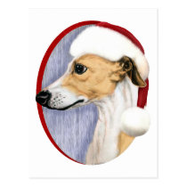 Whippet Christmas Tan & White Santa postcards