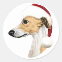 Whippet Christmas Tan & White Santa stickers