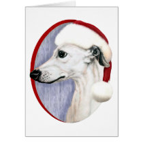 Whippet Christmas White Santa cards