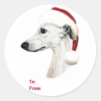 Whippet Christmas White Santa Gift Tags stickers