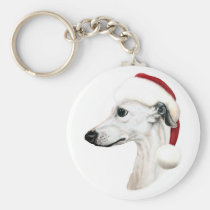 Whippet Christmas White Santa keychains