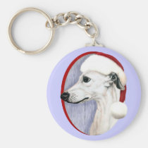 Whippet Christmas White Santa keychains