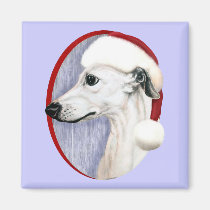Whippet Christmas White Santa magnets