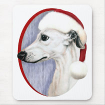 Whippet Christmas White Santa mousepads