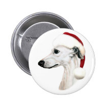 Whippet Christmas White Santa buttons