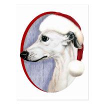 Whippet Christmas White Santa postcards