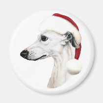 Whippet Christmas White Santa magnets