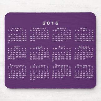 White 2016 Calendar on Custom Purple Mousepad