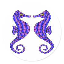 White 2 Seahorses Stickers