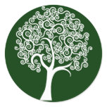White Abstract Tree Round Stickers