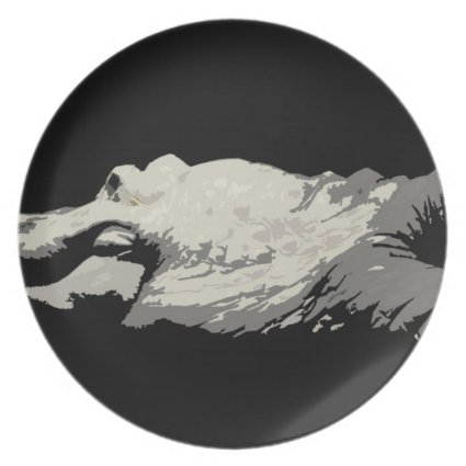 white albino alligator graphic bw head body dinner plate