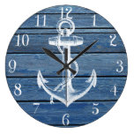 White Anchor And Vintage Blue Wood Wallclock