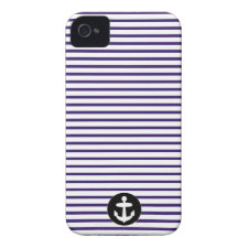 White Anchor circle and Navy Blue Sailor Stripes Iphone 4 Cover