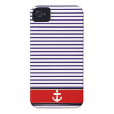 White Anchor on red and Navy Blue Sailor Stripes Iphone 4 Cases