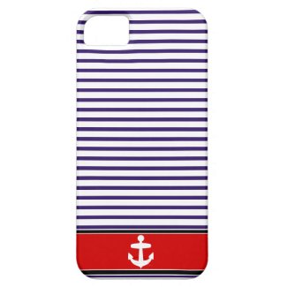 White Anchor on red and Navy Blue Sailor Stripes iPhone 5 Covers
