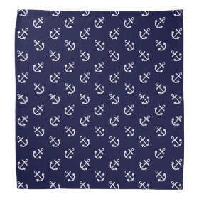 White Anchors Navy Blue Background Pattern Bandana