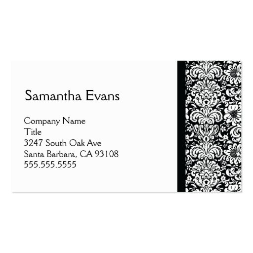 White and Black Damask Business Card (front side)