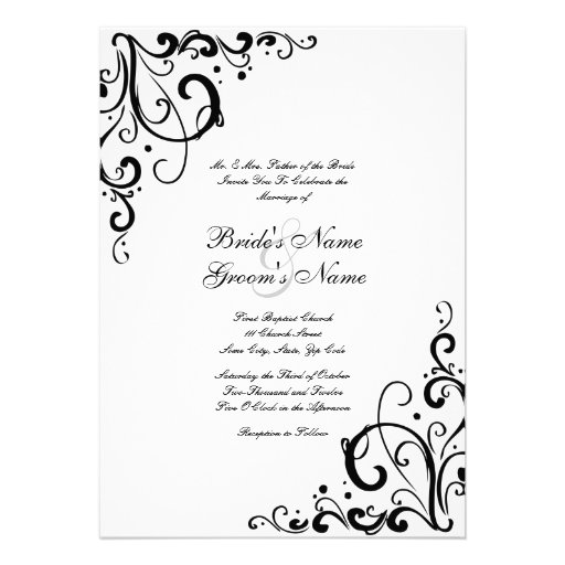 White and Black Flourish Wedding Invitation