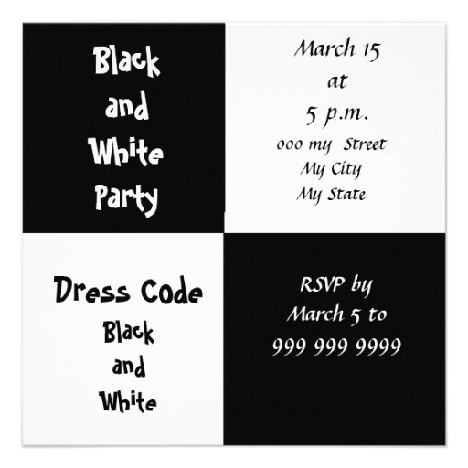 White and Black Party Announcement (front side)