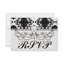 white and black romantic damask design personalized invite