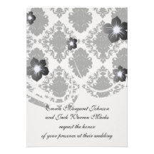 white and black romantic damask design custom announcements