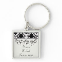white and black romantic damask design keychain