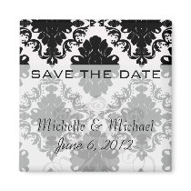 white and black romantic damask design magnet