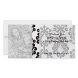 white and black small flower teardrop damask custom photo card