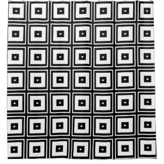 White and Black Square Abstract Shower Curtain