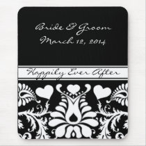 White and Black Vintage Floral Wedding MousePad by samack White and Black Vintage Floral Wedding MousePad