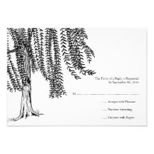 White and Black Willow Tree Wedding RSVP Custom Announcements