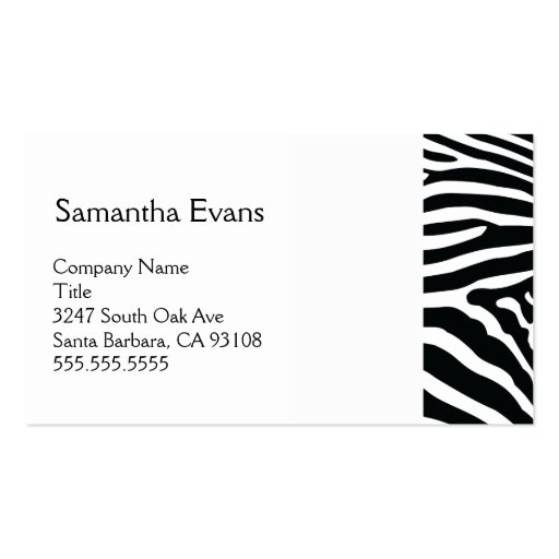 White and Black Zebra Business Card (front side)