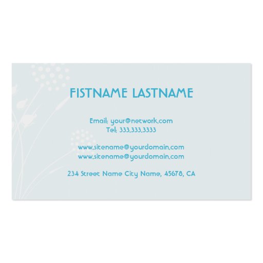 White And Blue Abstract Elegant Flower Template Business Cards (back side)
