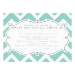 White and Blue Chevron Sweet Sixteen Invitation