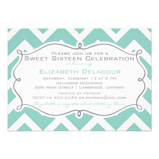 White and Blue Chevron Sweet Sixteen Invitation (front side)