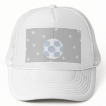 White and Blue Christmas Bauble. On Starry Gray. Hats