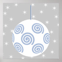 White and Blue Christmas Bauble. On Starry Gray. Print
