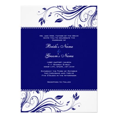 White and Blue Floral Swirls Wedding Invitation