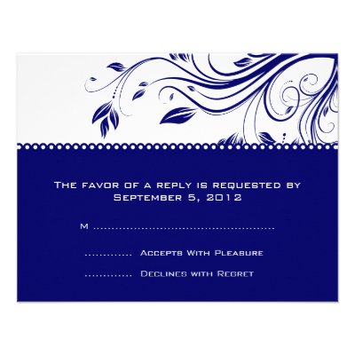 White and Blue Floral Swirls Wedding RSVP Personalized Invitations